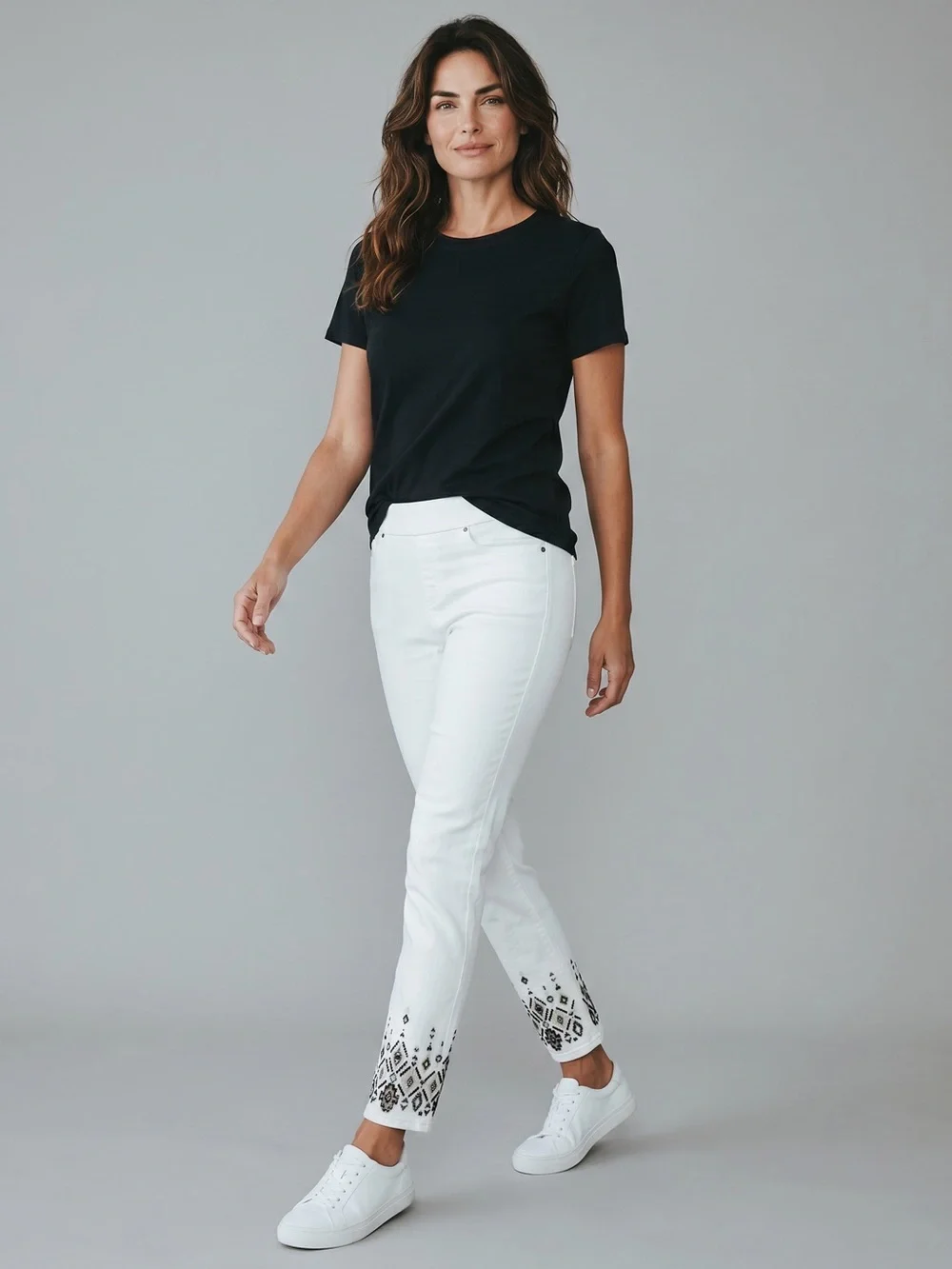 CHICOS So Slimming White Beaded Ankle Jeggings/Embroidered/SIZE:US-6R/CHICOS 0.5